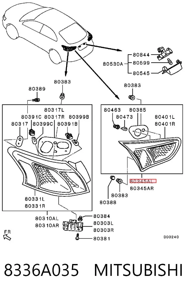 Ліхтар задній лівий, внутрішній 8336A035 Mitsubishi