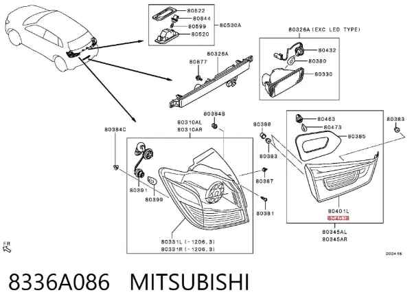 Задня права фара 8336A086 Mitsubishi