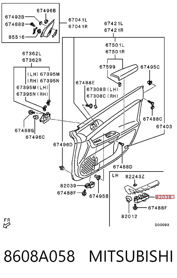 Кнопковий блок керування склопідіймачами передній лівий 8608A058 Mitsubishi