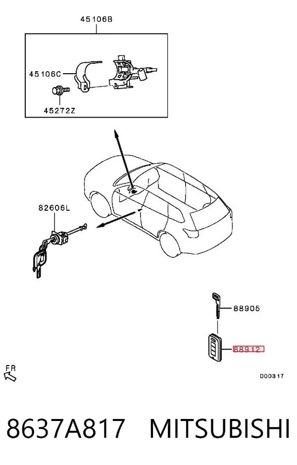 Ключ замка запалювання 8637A817 Mitsubishi