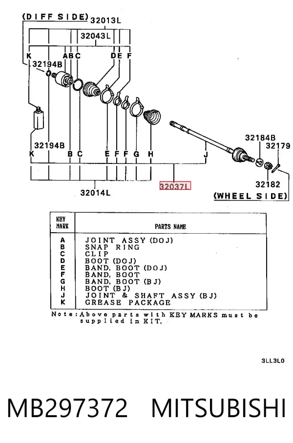 ШРУС зовнішній передній MB297372 Mitsubishi