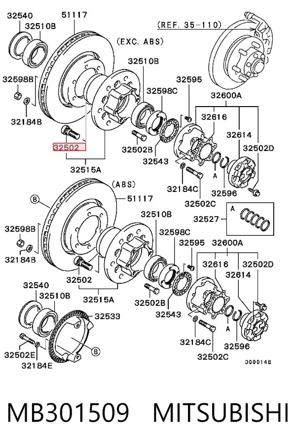 Шпилька колісна, передня MB301509 Mitsubishi