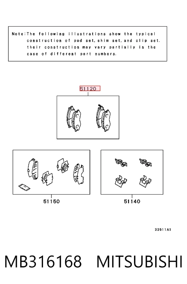 Передні тормозні колодки MB316168 Mitsubishi