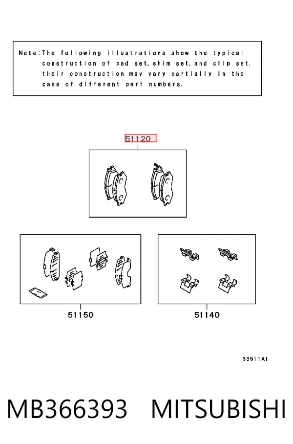 Передні тормозні колодки MB366393 Mitsubishi