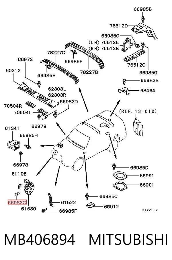 Пістон (кліп) кріплення підкрилки переднього крила MB406894 Mitsubishi
