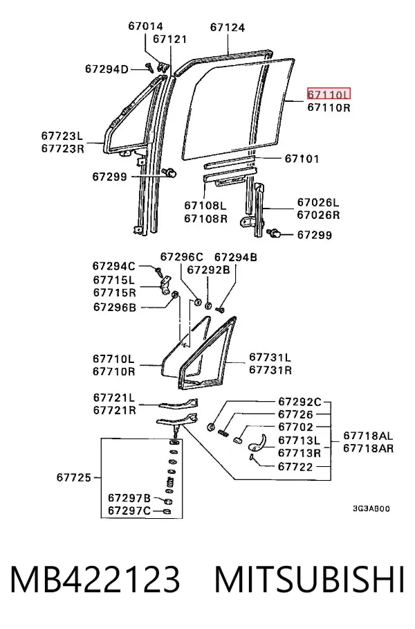 Скло передніх дверей, лівою MB422123 Mitsubishi