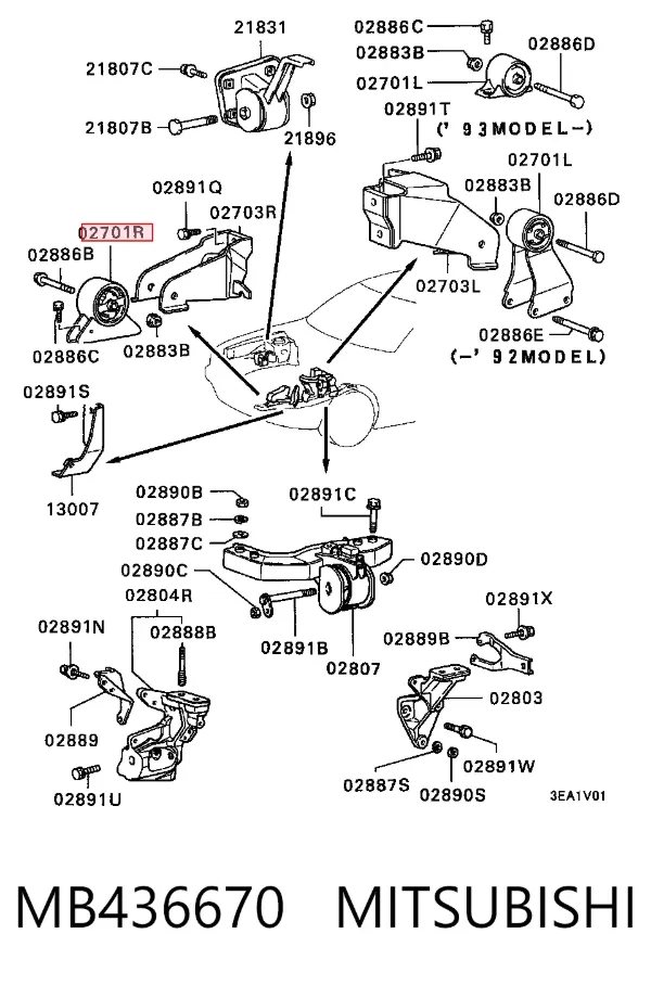 Подушка двигуна передня MB436670 Mitsubishi