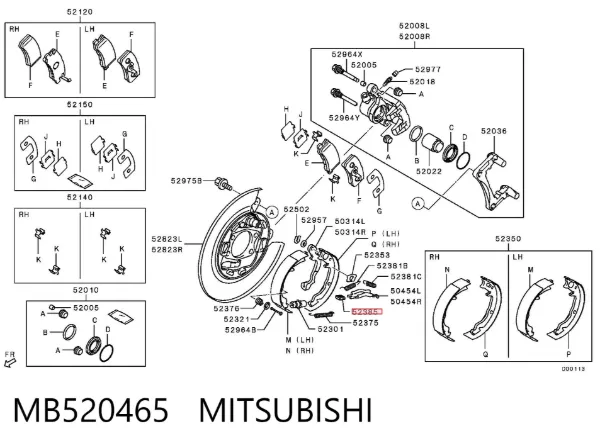 Ремкомплект гальмівних колодок MB520465 Mitsubishi