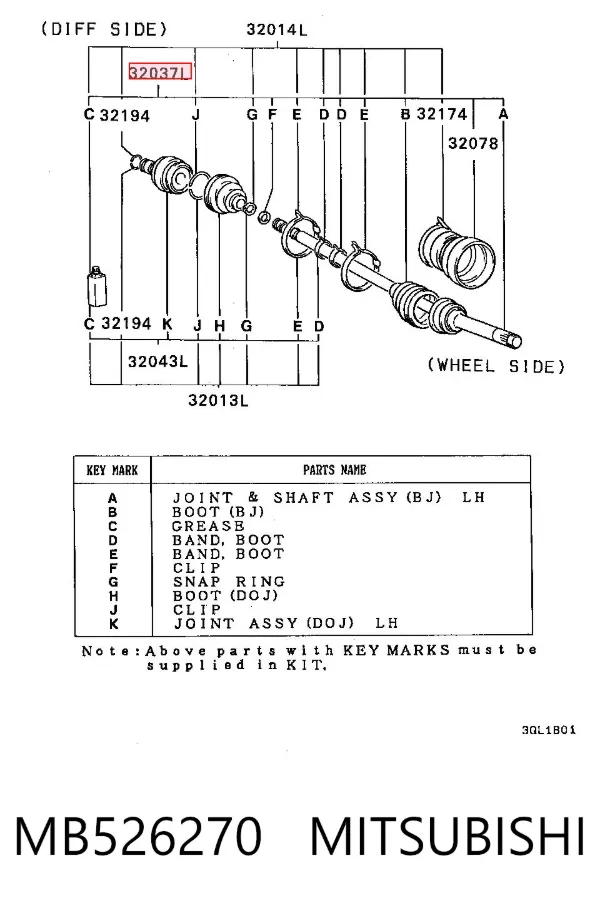 ШРУС зовнішній передній MB526270 Mitsubishi