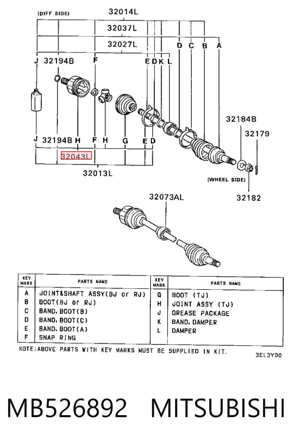 ШРУС зовнішній передній MB526892 Mitsubishi