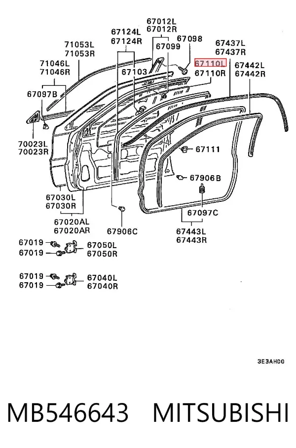 Скло передніх дверей, лівою MB546643 Mitsubishi