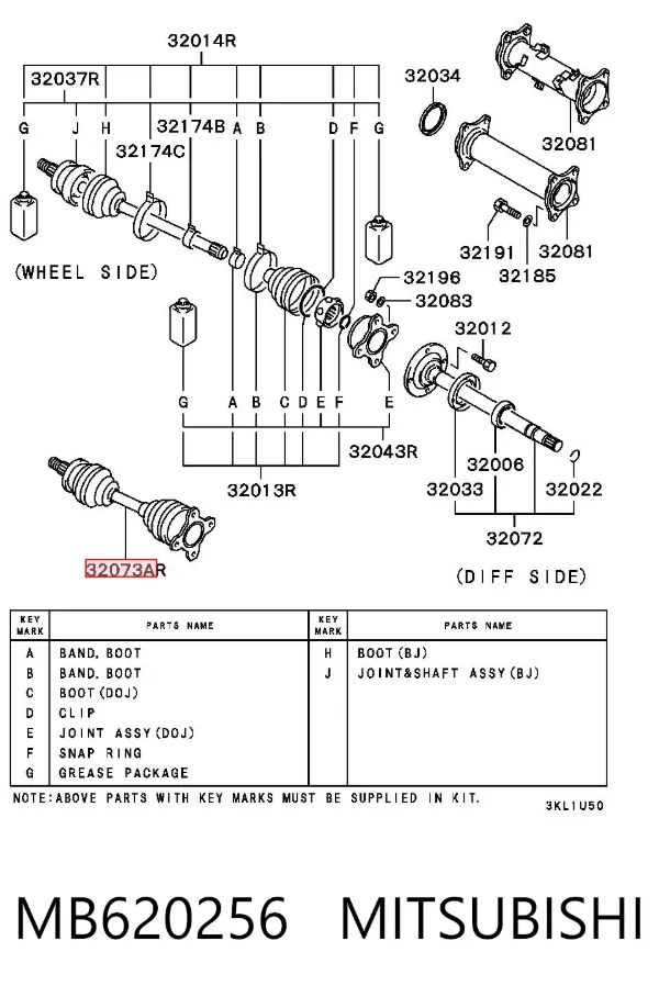 Піввісь права MB620256 Mitsubishi