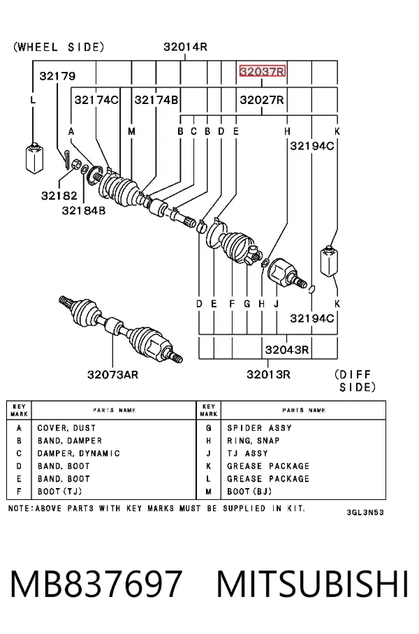 ШРУС зовнішній передній MB837697 Mitsubishi
