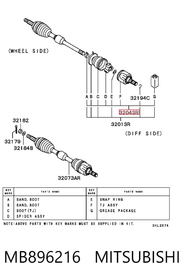 ШРУС зовнішній передній MB896216 Mitsubishi