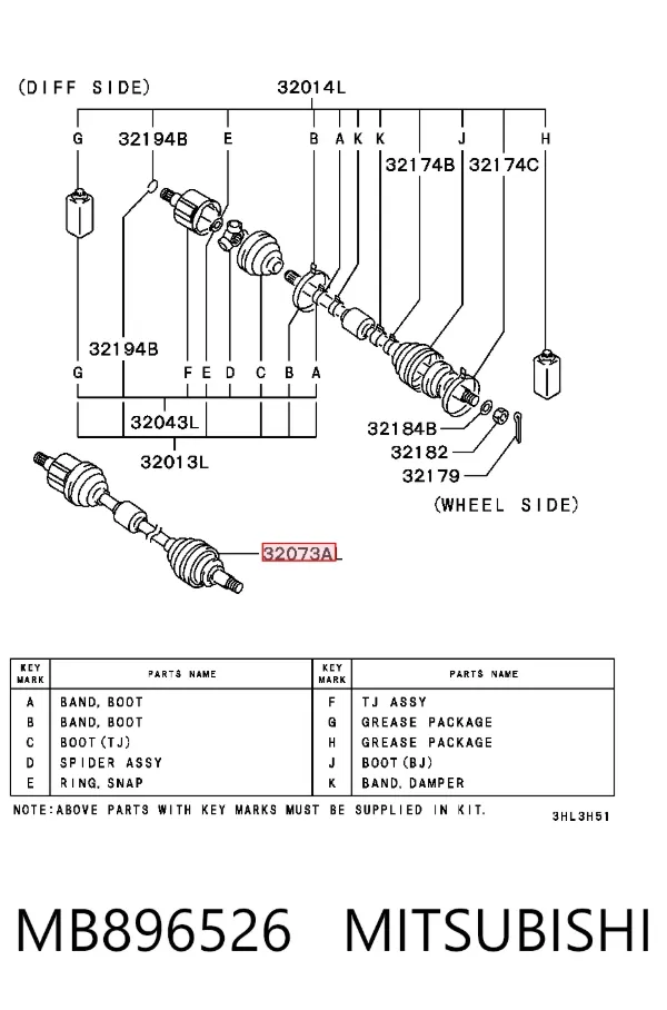 ШРУС зовнішній передній MB896526 Mitsubishi
