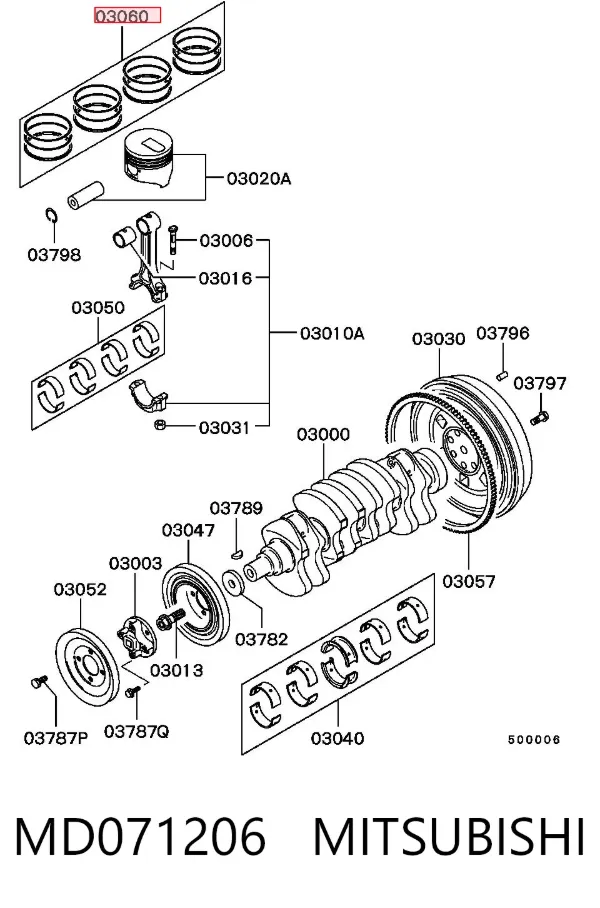 Кільця поршневі комплект на мотор, STD. MD071206 Mitsubishi