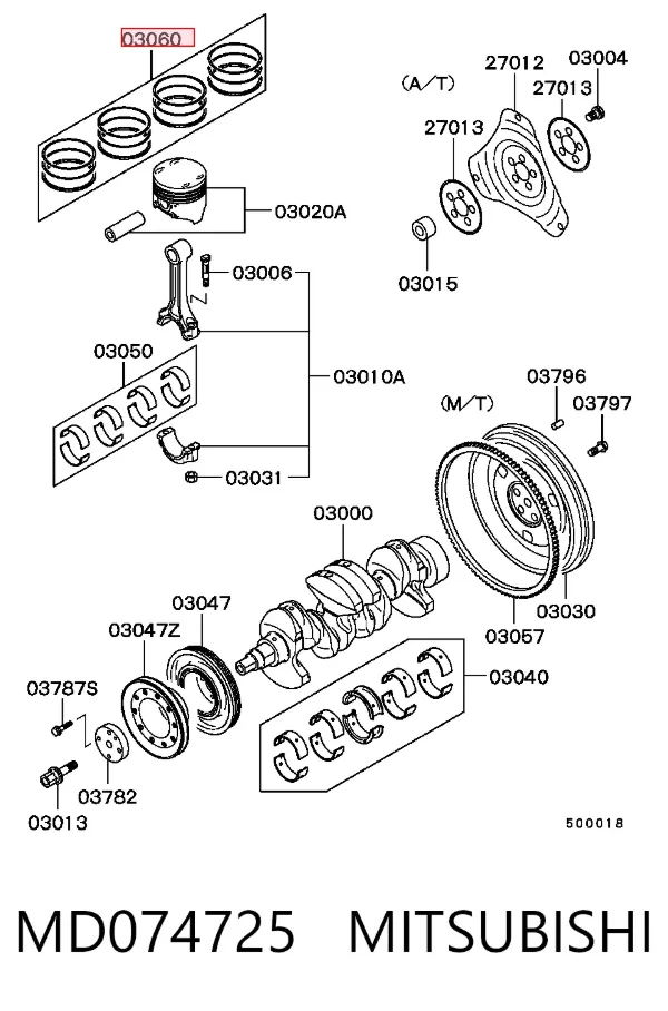 Кільця поршневі комплект на мотор, STD. MD074725 Mitsubishi
