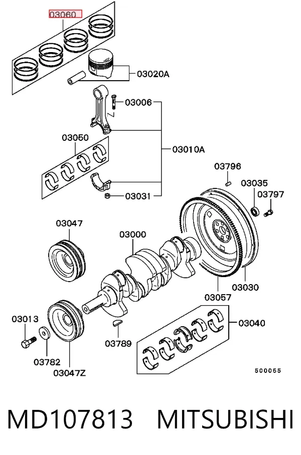 Кільця поршневі комплект на мотор, STD. MD107813 Mitsubishi
