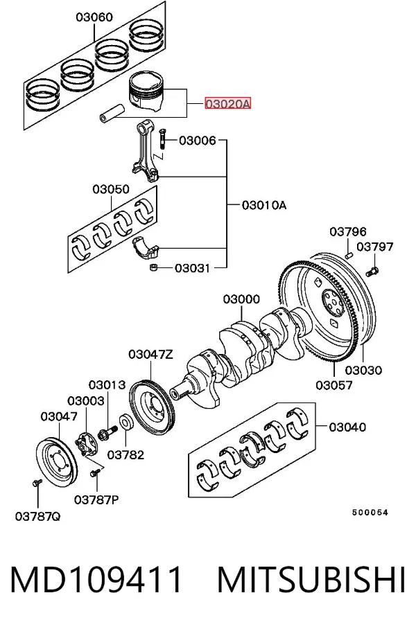 Поршень в комплекті на 1 циліндр, STD MD109411 Mitsubishi
