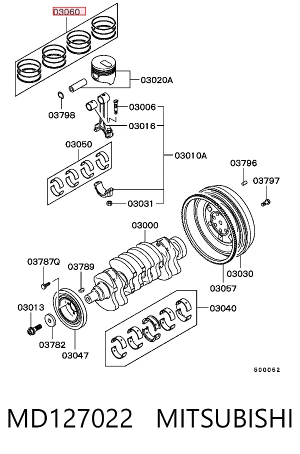 Кільця поршневі комплект на мотор, STD. MD127022 Mitsubishi