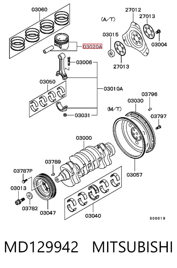 Поршень в комплекті на 1 циліндр, STD MD129942 Mitsubishi
