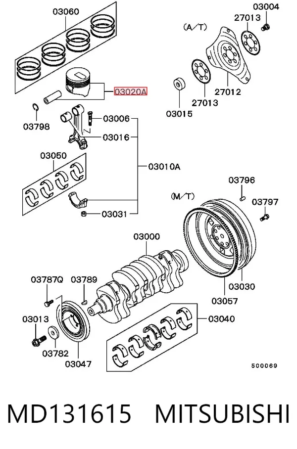 Поршень в комплекті на 1 циліндр, STD MD131615 Mitsubishi