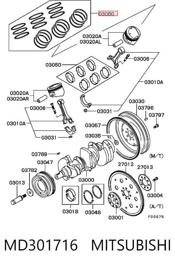Кільця поршневі комплект на мотор, STD. MD301716 Mitsubishi