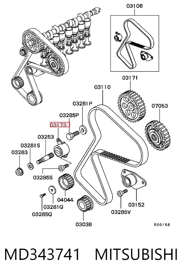 Ролик натягувача ременя ГРМ MD343741 Mitsubishi