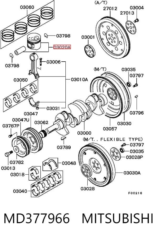 Поршень в комплекті на 1 циліндр, STD MD377966 Mitsubishi