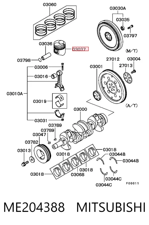 Поршень з пальцем без кілець, STD ME204388 Mitsubishi