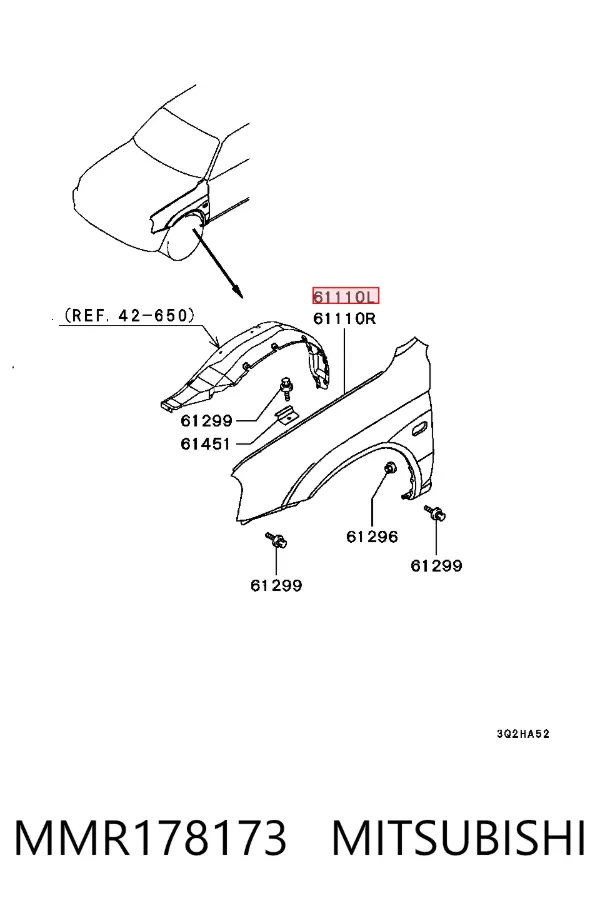 Крило переднє ліве MMR178173 Mitsubishi