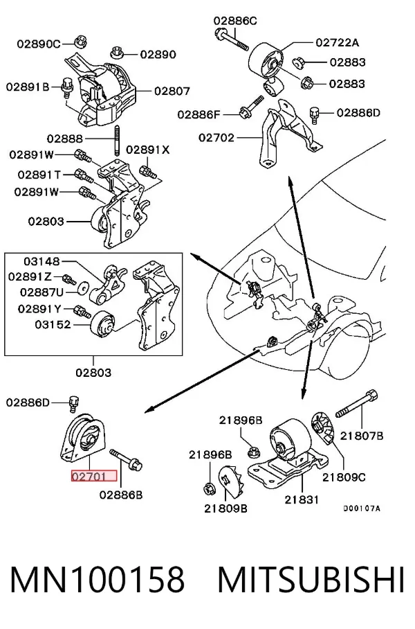 Подушка двигуна передня MN100158 Mitsubishi