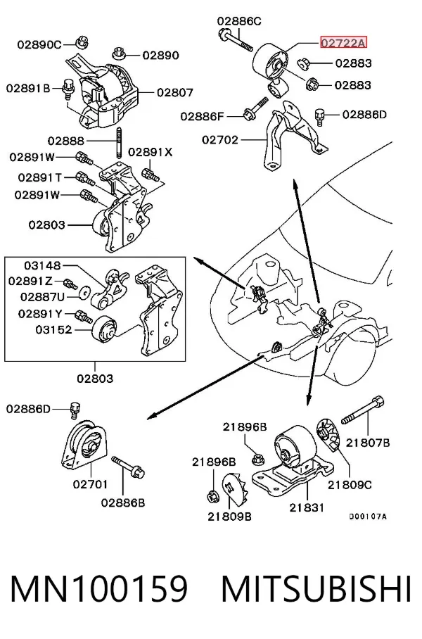 Подушка двигуна задня MN100159 Mitsubishi