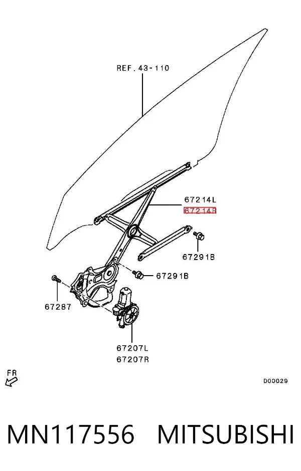 Механізм склопідіймача двері передньої, правої MN117556 Mitsubishi