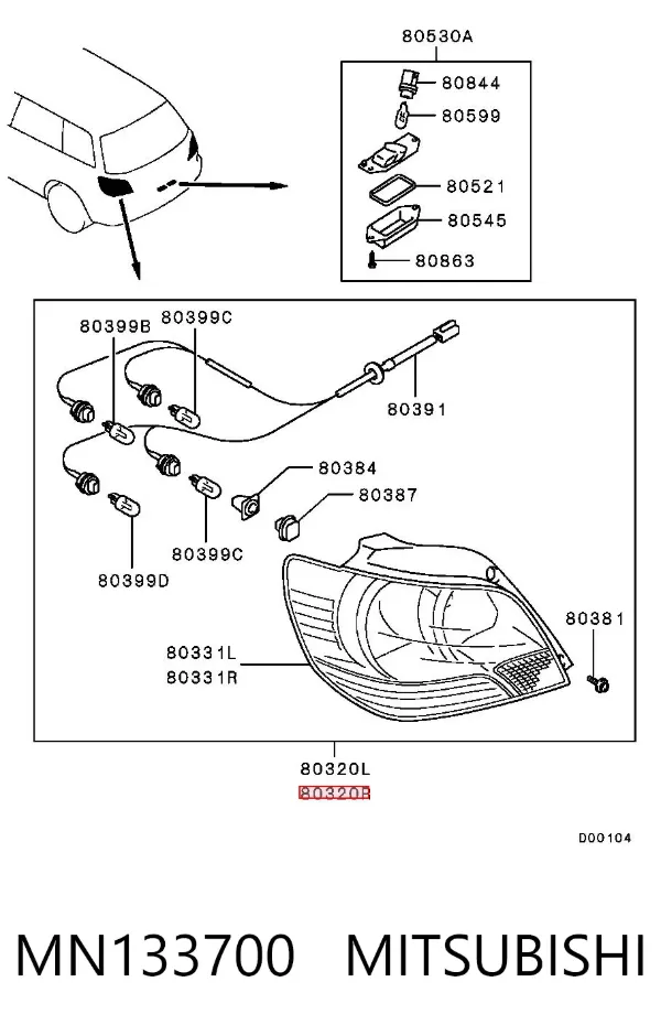 Задня права фара MN133700 Mitsubishi