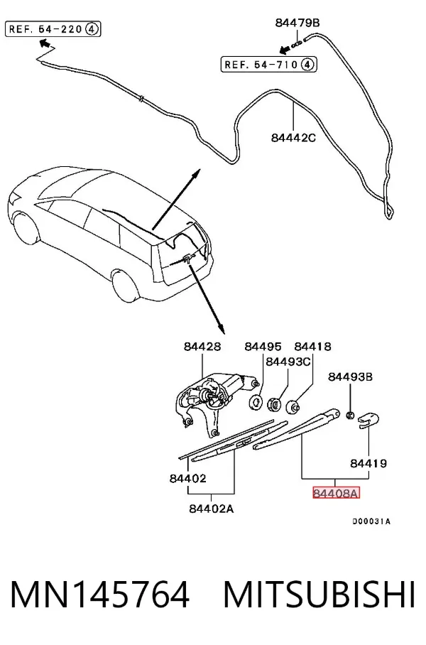 Важіль-поводок склоочисника заднього скла MN145764 Mitsubishi