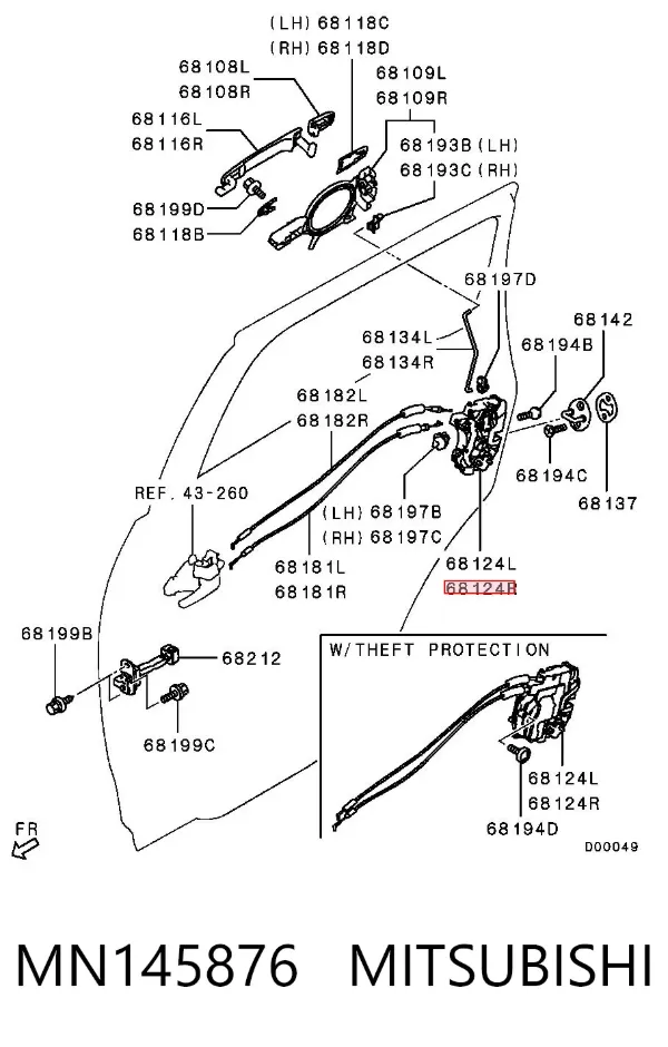 Замок задньої дверї, правої MN145876 Mitsubishi
