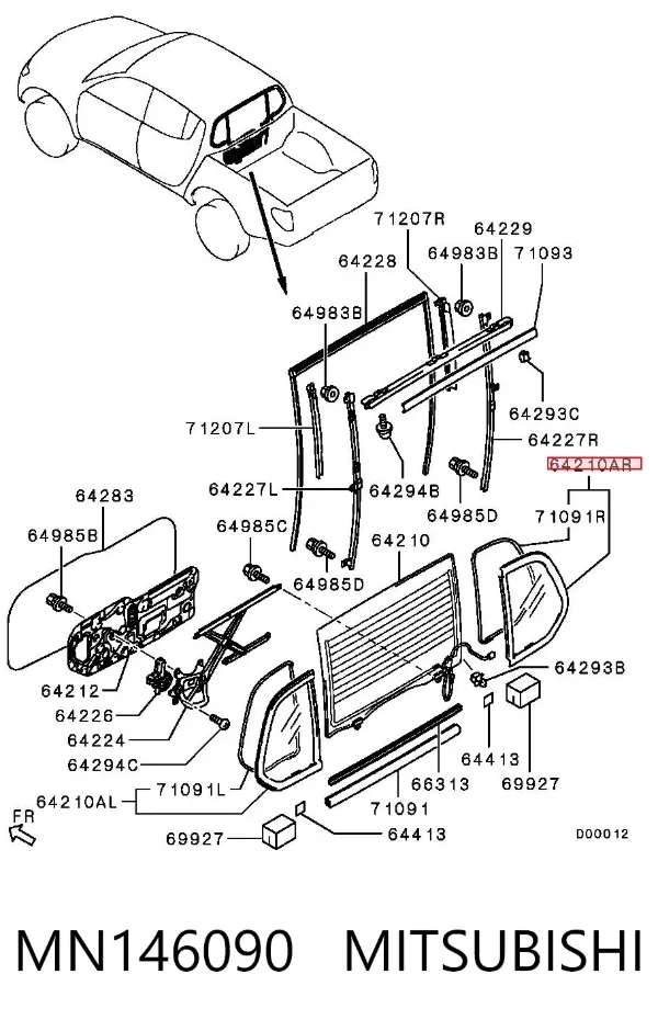 Скло багажного відсіку, праве MN146090 Mitsubishi