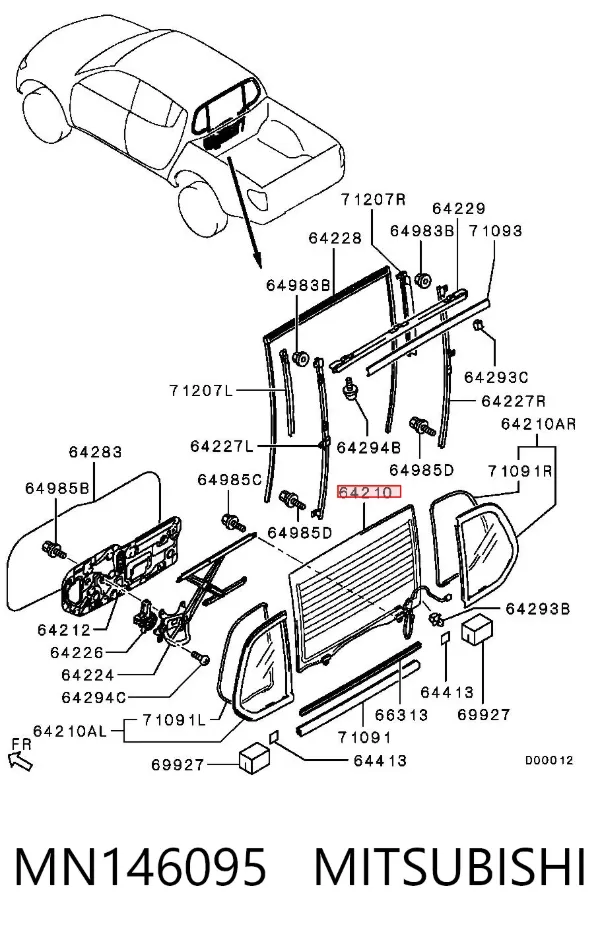 Заднє скло MN146095 Mitsubishi