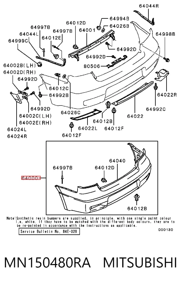Задній бампер MN150480RA Mitsubishi