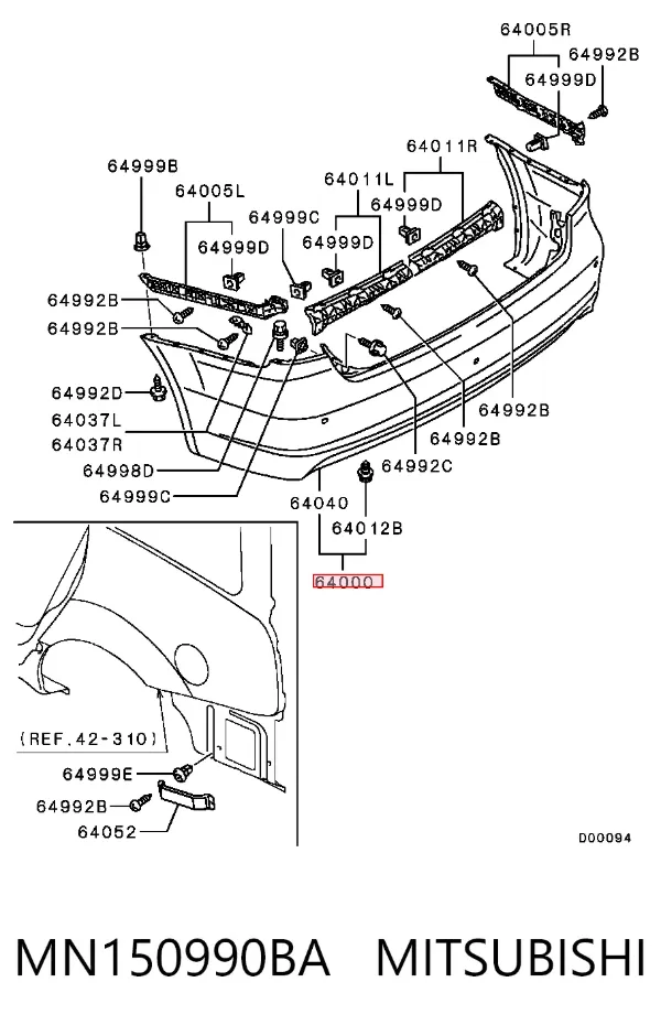 Задній бампер MN150990BA Mitsubishi
