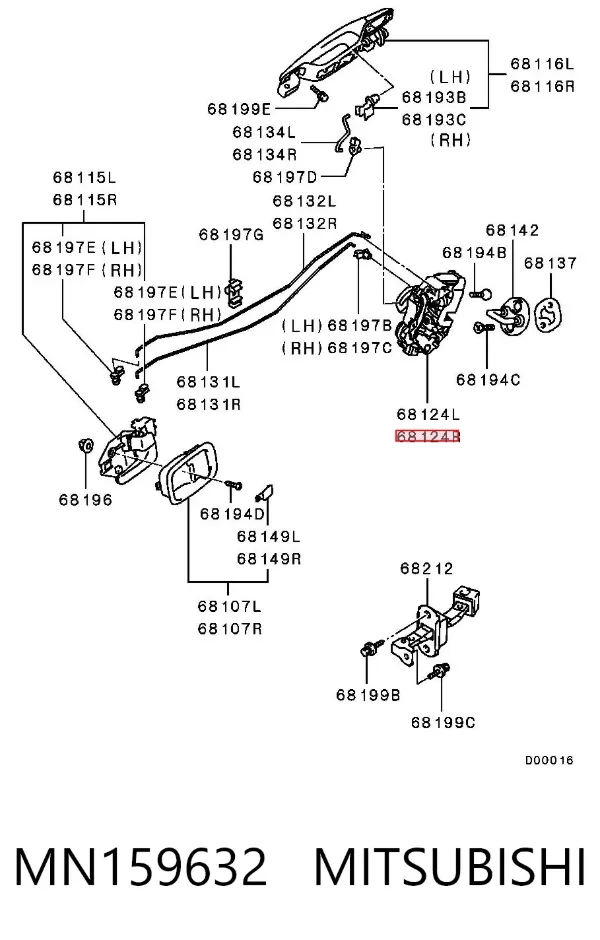 Замок задньої дверї, правої MN159632 Mitsubishi