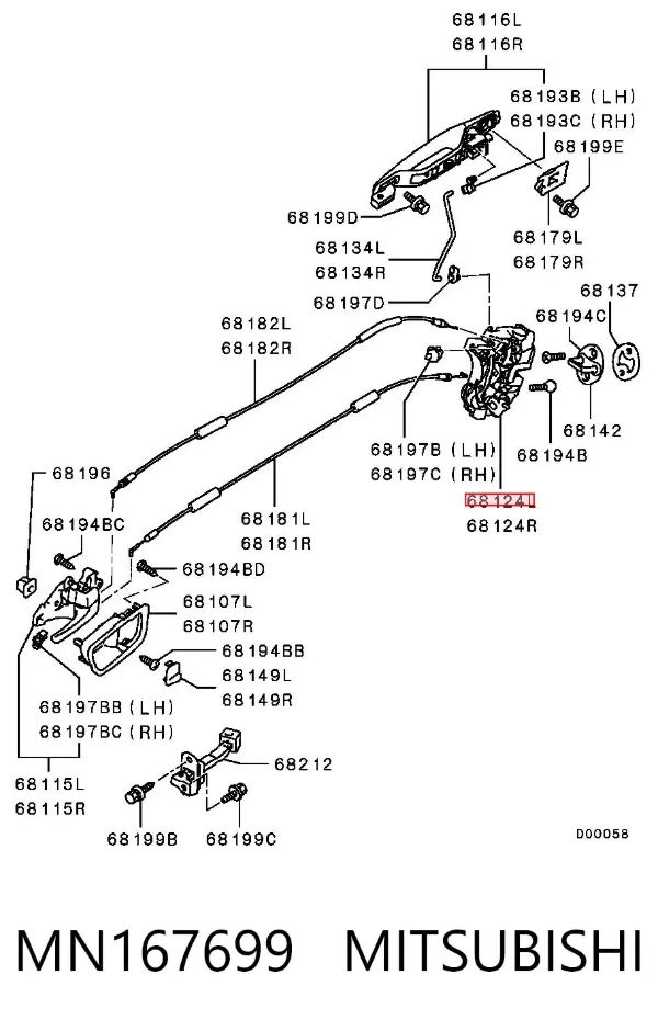 Замок задньої двері, лівої MN167699 Mitsubishi