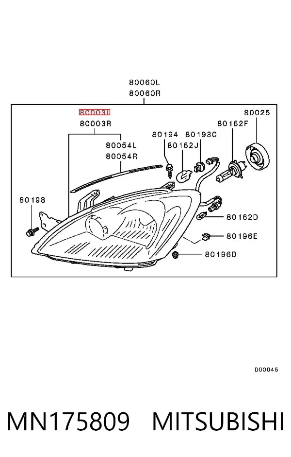 Фара ліва MN175809 Mitsubishi