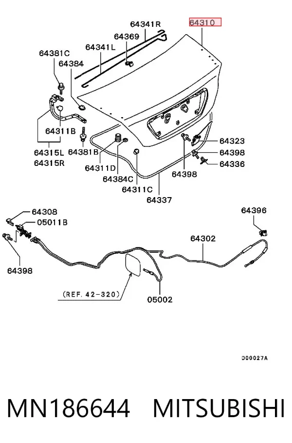 Кришка багажника MN186644 Mitsubishi