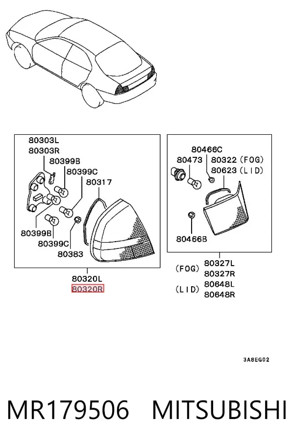 Ліхтар задній правий, зовнішній MR179506 Mitsubishi