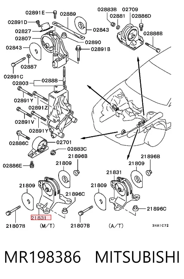 Подушка (опора) двигуна, ліва MR198386 Mitsubishi