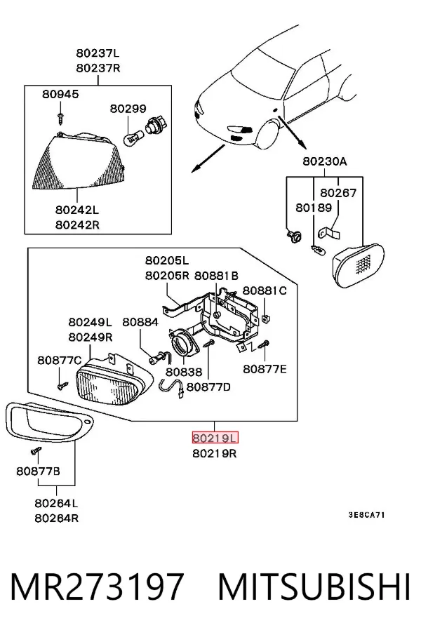 Фара протитуманна, ліва MR273197 Mitsubishi