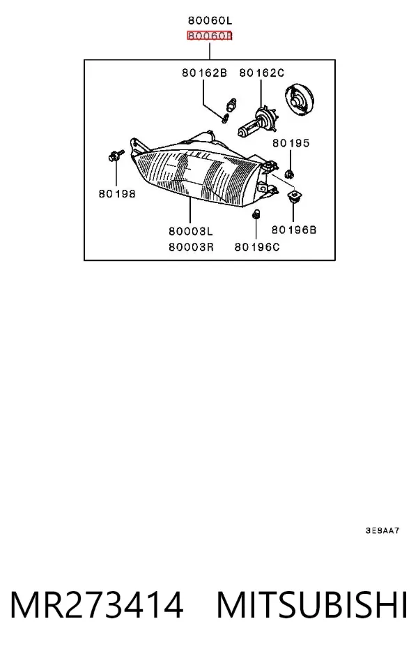 Фара права MR273414 Mitsubishi