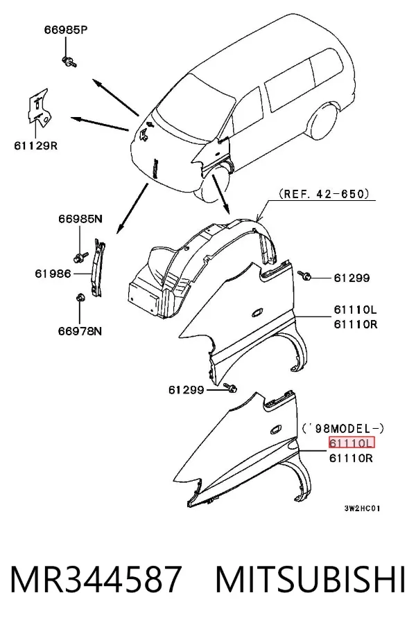 Крило переднє ліве MR344587 Mitsubishi
